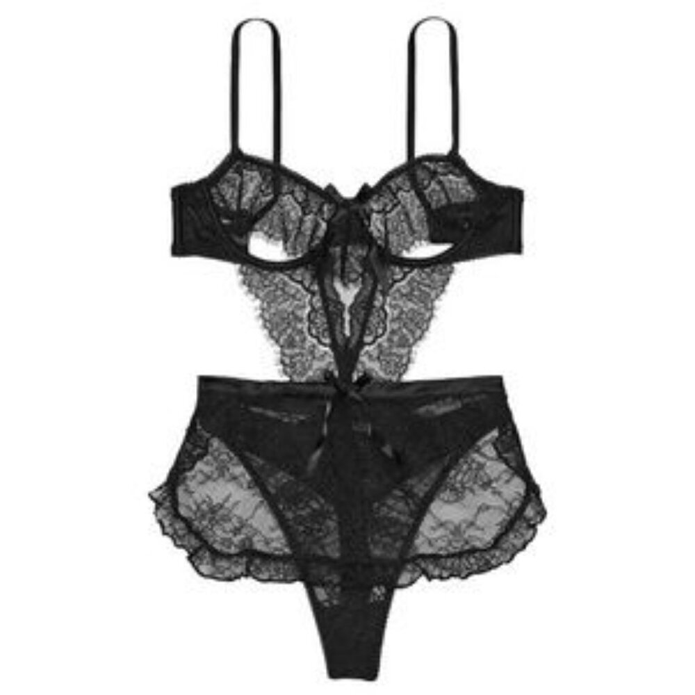New! Victoria’s Secret Very Sexy Black The Dreamer Teddy Bodysuit 4329